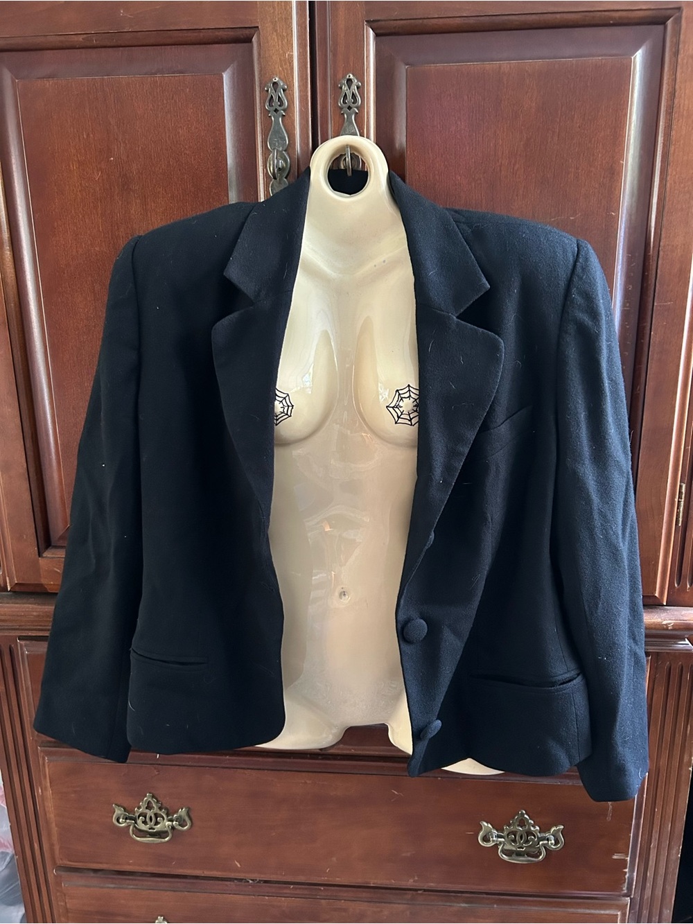 Vintage Lauren Alexandra 100% Wool Black Blazer Jacket XL 3 Button Shoulder Pads